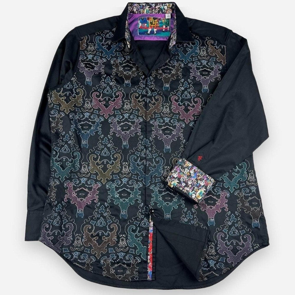 Robert Graham black embroidered shirt contrast cuff size L